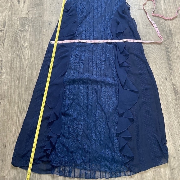 Foxiedox NWT Pintuck Lace Chiffon Maxi Dress Navy Blue Size Small - Picture 5 of 10